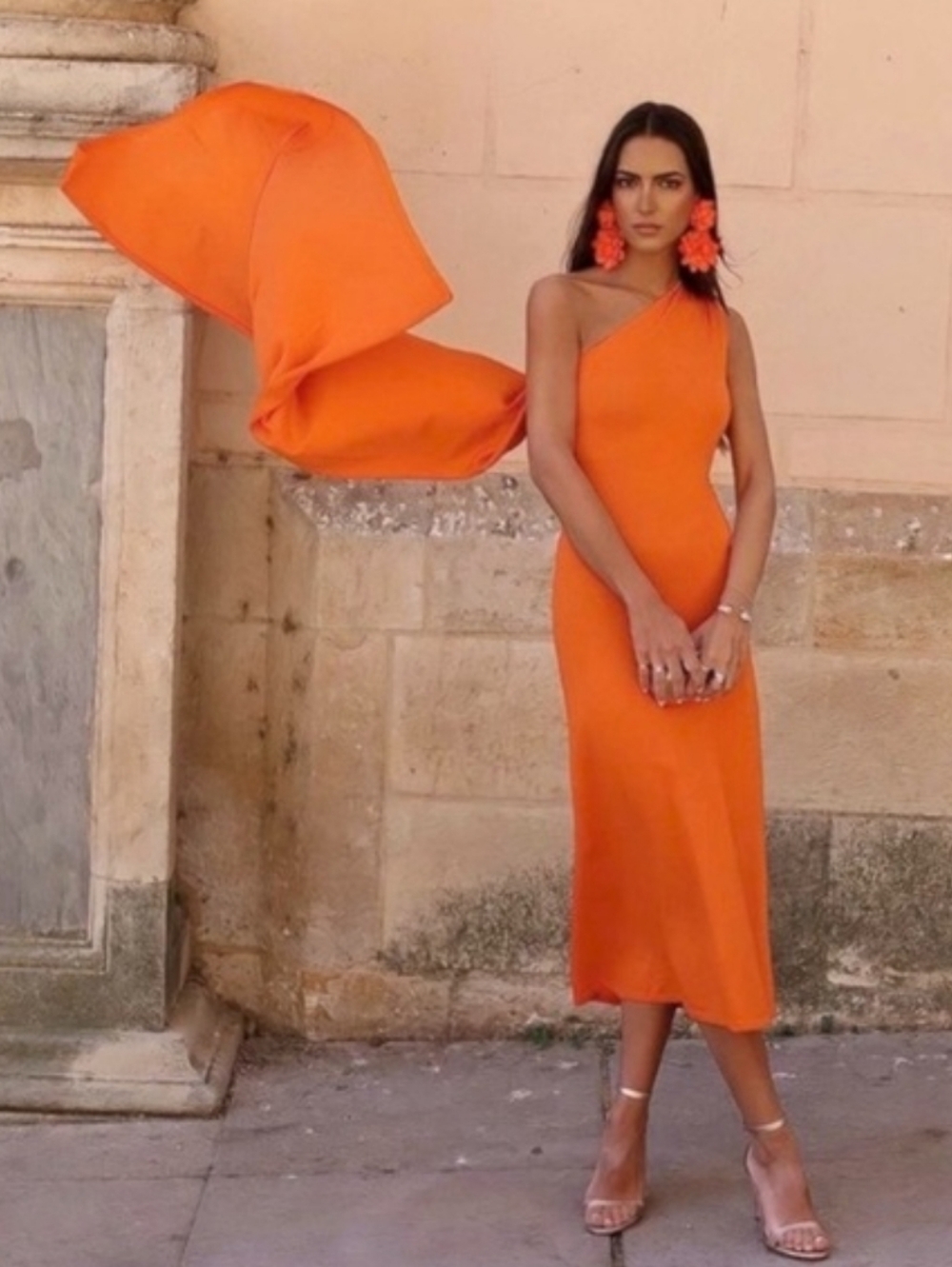 ZARA LONG KNIT CAPE DRESS ORANGE SIZE M - Picture 9 of 15